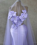 Fantasy Purple Beaded 3D Flower Hollow Mermaid Prom Dress Evening Gown HZ1024