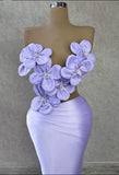 Fantasy Purple Beaded 3D Flower Hollow Mermaid Prom Dress Evening Gown HZ1024