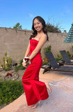 Beautiful Red Strapless Sleeveless Satin Mermaid Prom Dress Evening Dress HZ1024