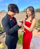 Beautiful Red Strapless Sleeveless Satin Mermaid Prom Dress Evening Dress HZ1024