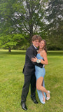 Sparkling Straps Blue Mermaid Prom Dress with Slits Bridesmaid Dress HZ1024
