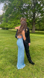 Sparkling Straps Blue Mermaid Prom Dress with Slits Bridesmaid Dress HZ1024