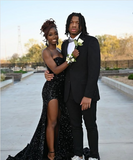 Sexy Black Off Shoulder Sweetheart Neck Sequin Slit Floor-Mounting Prom Dress Evening Dress HZ1024