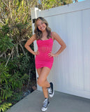 Pink Strapless Bodycon Short Party Dress Homecoming Dress HZ1024