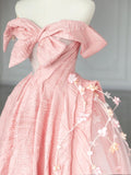 Sweet Pink Off-Shoulder Bow A-Line Prom Dress Evening Gown HZ1024