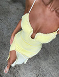 Sexy Yellow Strapless Mermaid Slit Prom Dress Evening Dress HZ1024