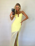 Sexy Yellow Strapless Mermaid Slit Prom Dress Evening Dress HZ1024