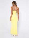 Sexy Yellow Strapless Mermaid Slit Prom Dress Evening Dress HZ1024