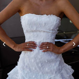 White Off Shoulder A-Line Mini Party Dress Homecoming Dress HZ1024