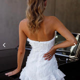 White Off Shoulder A-Line Mini Party Dress Homecoming Dress HZ1024