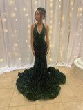 Gorgeous Green Halter Off Shoulder Mermaid Floor-length Prom Dress Evening Dress HZ1024