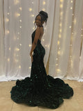 Gorgeous Green Halter Off Shoulder Mermaid Floor-length Prom Dress Evening Dress HZ1024