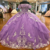 Fantasy Purple Off-Shoulder Tulle A-Line Prom Dress Evening Dress Birthday Dress HZ1024