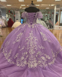 Fantasy Purple Off-Shoulder Tulle A-Line Prom Dress Evening Dress Birthday Dress HZ1024