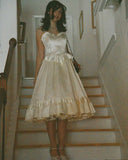 Vintage Ivory Strapless A-Line Satin Birthday Party Dress Homecoming Dress HZ1024