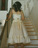 Vintage Ivory Strapless A-Line Satin Birthday Party Dress Homecoming Dress HZ1024