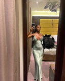 Sexy Green Satin Low Cut Halter Neck Mermaid Prom Dress Evening Dress HZ1024