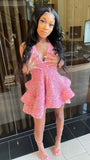 Sweet Pink Deep V Neck A-Line Sequin Mini Birthday Party Dress Homecoming Dress HZ1024