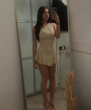 Sexy Yellow One Shoulder Sleeveless Mini Party Dress Homecoming Dress HZ1024