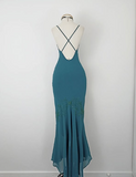 Vintage Strapless V-Neck Beaded Mermaid Chiffon Prom Dress Evening Dress HZ1024