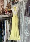 Vintage Yellow Halter Neck Sequined Backless Mermaid Prom Dress Evening Dress HZ1024