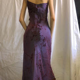 Vintage Purple Printed Strapless Ruffled Mesh Prom Dress Evening Dress HZ1024