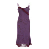 Vintage Purple Printed Strapless Ruffled Mesh Prom Dress Evening Dress HZ1024