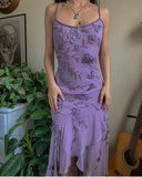 Vintage Purple Strapless Beaded Backless Chiffon Prom Dress Evening Dress HZ1024