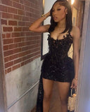 Sexy Black Strapless Beaded Mini Party Dress Homecoming Dress HZ1024