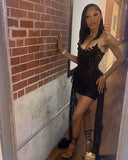 Sexy Black Strapless Beaded Mini Party Dress Homecoming Dress HZ1024