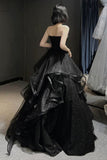 Elegant Black Off Shoulder A-Line Tulle Long Formal Prom Dress Evening Gown HZ1024