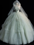 Elegant Green Strapless A-Line Tulle Long Prom Dress Evening Dress HZ1024