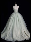 Elegant Green Strapless A-Line Tulle Long Prom Dress Evening Dress HZ1024