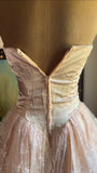Vintage Pink Strapless Sequined Lace Trim Sweetheart Neck A-Line Prom Dress Evening Dress HZ1024
