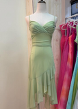 Simple Green Strapless Chiffon Ruffle Prom Dress Evening Dress HZ1024