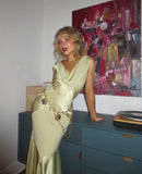 Beautiful Green Sleeveless Satin Mermaid Long Prom Dress Evening Dress No Waist Chain HZ1024