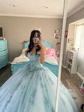 Beautiful Princess Dress Blue Off-the-shoulder Prom Dress A-line Floor-length Evening Dress HZ1024
