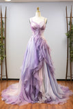 Fantasy Gradient Purple Strap Sleeveless A-line Floor-length Prom Dress Evening Gown HZ1024