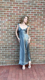 Elegant Silver-grey V-neck Sheath Satin Long Party Dress Evening Dress Prom Dress HZ1024