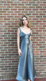 Elegant Silver-grey V-neck Sheath Satin Long Party Dress Evening Dress Prom Dress HZ1024