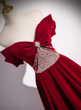 Elegant Burgundy Off-the-shoulder Sequin Beaded A-line Prom Dress Evening Dress HZ1024