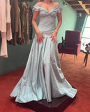 Elegant Blue Off Shoulder A-Line Long Prom Dress Evening Dress HZ1024