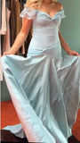 Elegant Blue Off Shoulder A-Line Long Prom Dress Evening Dress HZ1024