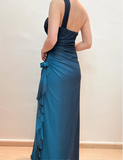 Vintage Gradient Blue One Shoulder Chiffon Shiny Mermaid Prom Dress Evening Dress HZ1024