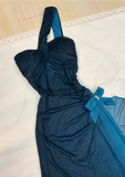 Vintage Gradient Blue One Shoulder Chiffon Shiny Mermaid Prom Dress Evening Dress HZ1024