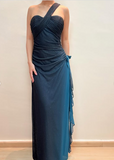 Vintage Gradient Blue One Shoulder Chiffon Shiny Mermaid Prom Dress Evening Dress HZ1024