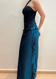 Vintage Gradient Blue One Shoulder Chiffon Shiny Mermaid Prom Dress Evening Dress HZ1024
