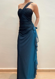 Vintage Gradient Blue One Shoulder Chiffon Shiny Mermaid Prom Dress Evening Dress HZ1024