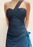 Vintage Gradient Blue One Shoulder Chiffon Shiny Mermaid Prom Dress Evening Dress HZ1024