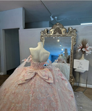 Sweet light pink princess dress sweetheart neckline bow tail A-line prom dress evening dress HZ1024